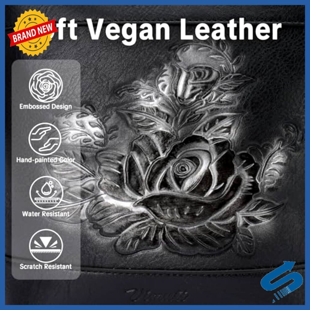 Vegan Leather Crossbody Bucket Bag Embossed Design Adjustable Straps Everyday - Picture 5 of 7